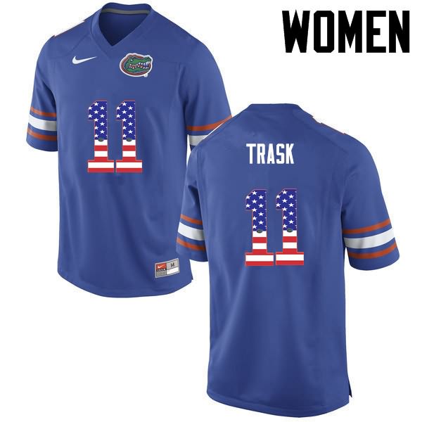 NCAA Florida Gators Kyle Trask Women's #11 USA Flag Fashion Nike Blue Stitched Authentic College Football Jersey HJK4164BZ